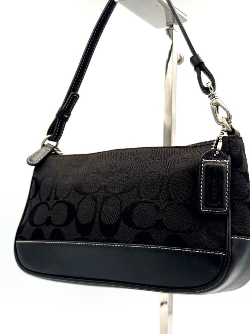 COACH Black Signature Jacquard Shoulder Bag Like new from Japan